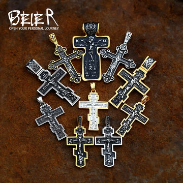 Jesus Cross Men's  Stainless Steel Crucifix Eastern Orthodox  Pendant Chain Necklace Jewelry BP8-515
