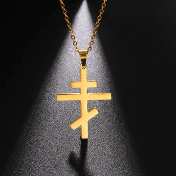 Amaxer Orthodox Church Cross Necklaces Russia Slavic Religious Stainless Steel Pendant Choker for Women Men Pray Jewelry Gift