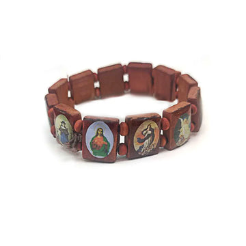 Classic 4 Colors Jesus Christianity Sticker Wooden Pieces Dripping Oil Elastic Rope Religious Pray Bracelet Men Jewelry Gifts