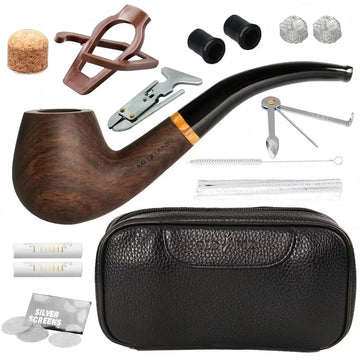 Black Sandalwood Tobacco Pipe Set 9MM Filter Solid Wood Dry Pipe Smoking Craft Classic Curved Handle Pipe With Cleaning Kit