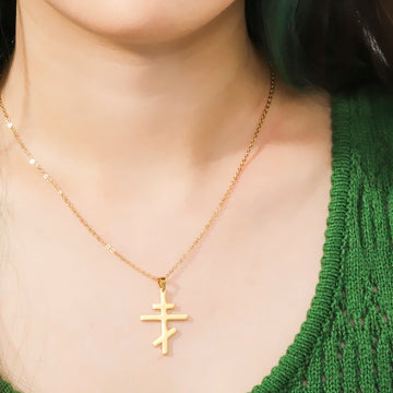 Amaxer Orthodox Church Cross Necklaces Russia Slavic Religious Stainless Steel Pendant Choker for Women Men Pray Jewelry Gift