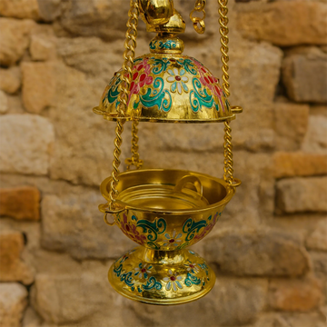 Hanging Orthodox Incense Burner, Church Censer with Bell, Christian Censer with Cross, Home or Church Use, 6.8 Inch
