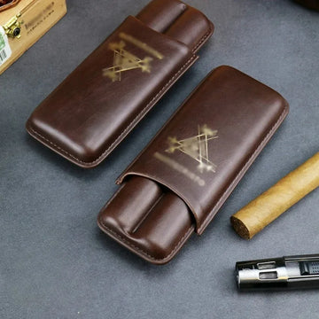 Travel Leather Cigar Cases Classic Cigar Humidor 2 Tubes Cigars Holder Carrying Case Humidor Smoking Accessories