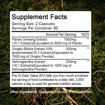 BBEEAAUU Ginseng Ginkgo Capsules Support Healthy Brain, Memory Cognitive Functions,Combat Stress & Fatigue Improve Immune System