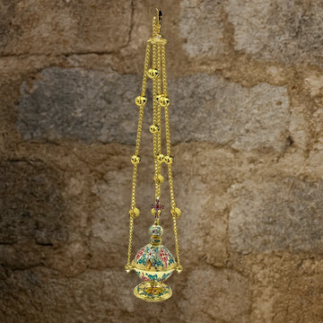 Hanging Orthodox Incense Burner, Church Censer with Bell, Christian Censer with Cross, Home or Church Use, 6.8 Inch