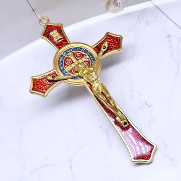 12*7cm Golden Saint Benedict Cross Jesus Christ  Pendant Religion Pray Decoration Supplies