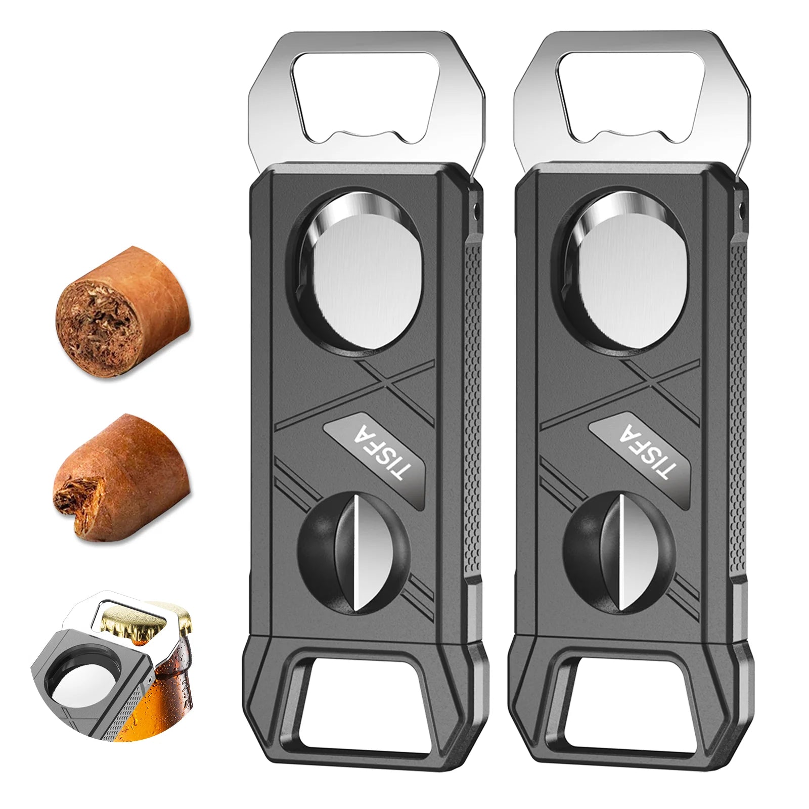 Cigar Cutter Guillotine Cigar V Cutter Bottle Opener 3 in 1, Portable Cigar Clipper Scissors, Set of 2 Sharp Cigar Cutters