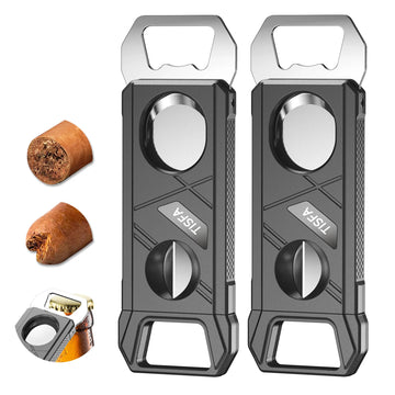Cigar Cutter Guillotine Cigar V Cutter Bottle Opener 3 in 1, Portable Cigar Clipper Scissors, Set of 2 Sharp Cigar Cutters