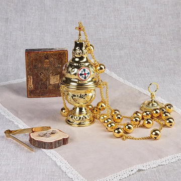 Hanging Orthodox Incense Burner with Bells Gold Swinging Catholic Church Supplies 26 Inch Chains with 24 Bell Кадило 
