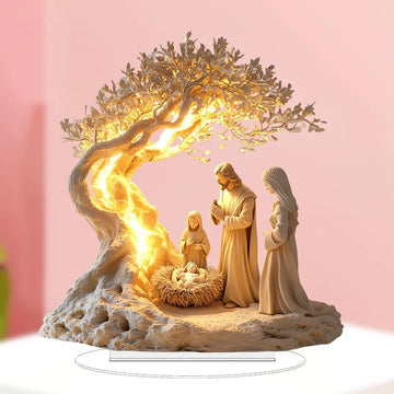 Jesus Tree of Life Acrylic Desk Decor Newborn Blessing Ornament Christian Home Office Tabletop Decoration Inspirational Gift