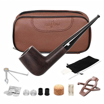 Black Sandalwood Tobacco Pipe Set 9MM Filter Solid Wood Dry Pipe Smoking Craft Classic Curved Handle Pipe With Cleaning Kit