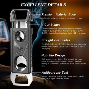 Cigar Cutter Guillotine Cigar V Cutter Bottle Opener 3 in 1, Portable Cigar Clipper Scissors, Set of 2 Sharp Cigar Cutters