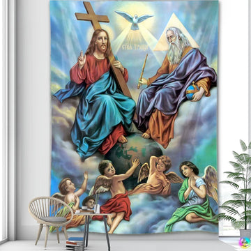 Christ Tapestry Trinity Virgin Christ Jesus Home Decor Angel Holy Icons Room Decoration Wall Hanging Christian Holiday Murals