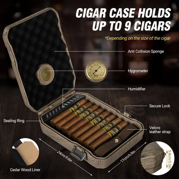 AWOTE Travel Cigar Humidor with Cigar Lighter, Cedar Wood, V Cut Cutter, Portable Cigar Humidor with Humidifier & Hygrometer