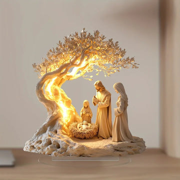 Jesus Tree of Life Acrylic Desk Decor Newborn Blessing Ornament Christian Home Office Tabletop Decoration Inspirational Gift